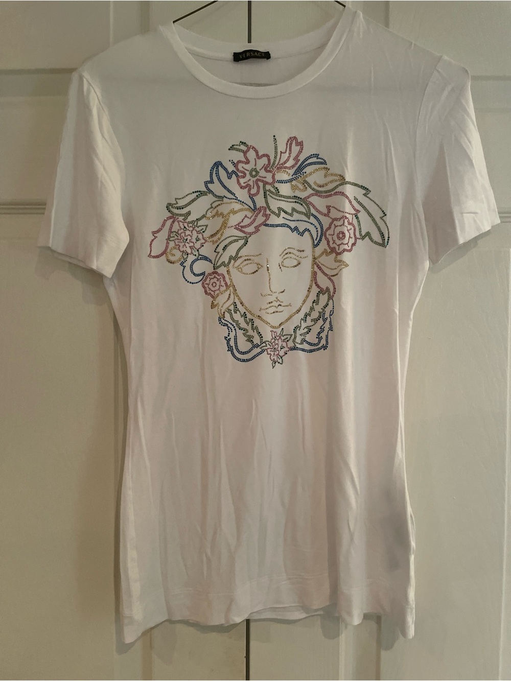 Versace White Short Sleeve Logo Tag Tee